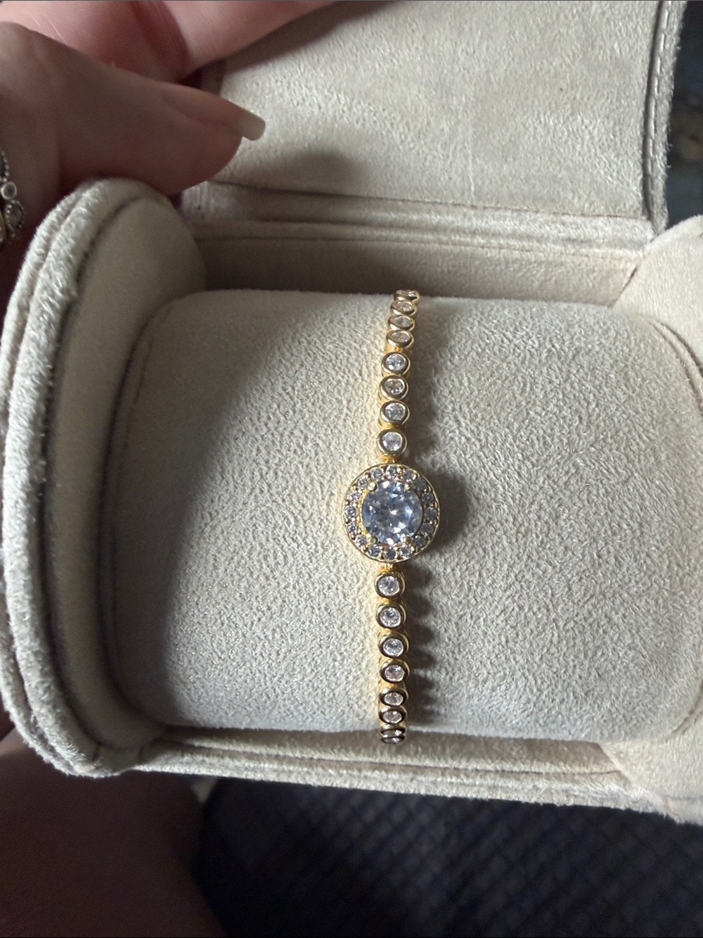 Freida Rothman Vault ADJUSTABLE Gold Plated Crystal Halo Tennis Bracelet